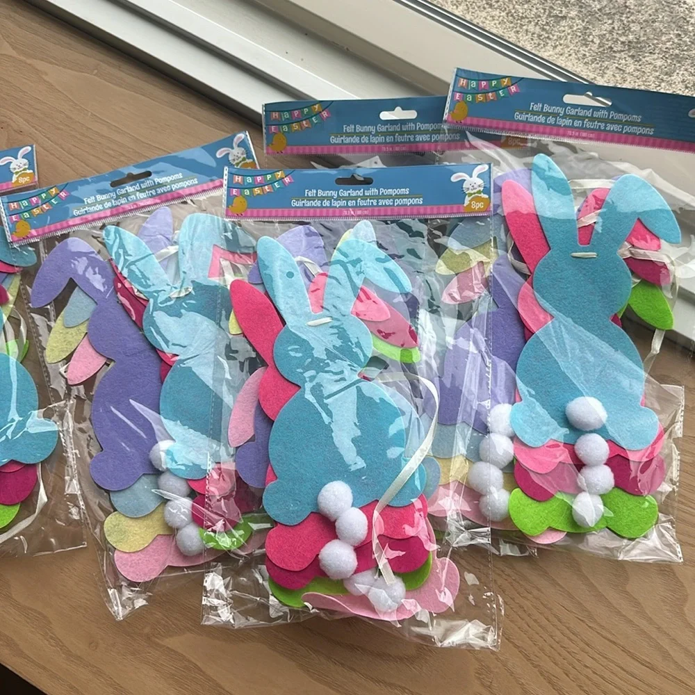 Easter bunny garland felt bunny with Pom Pom tail decoration school classroom